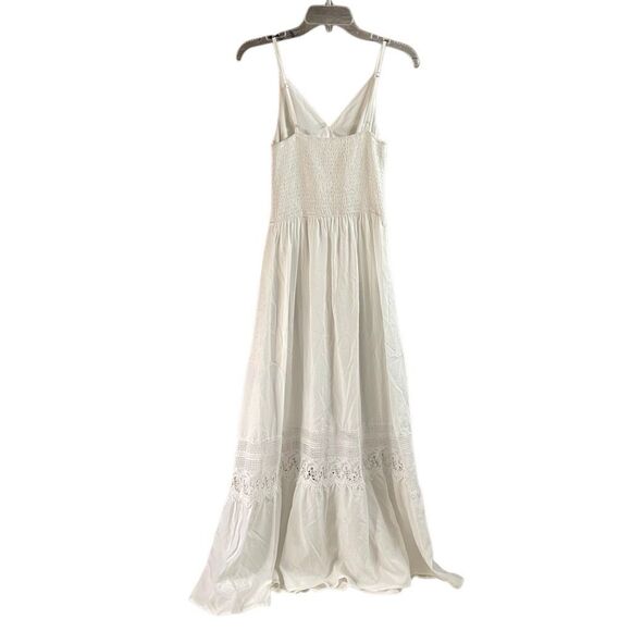 White Boho Maxi Dress Lace Trim Smocked Waist Beachy Size Small NWT - Picture 3 of 11